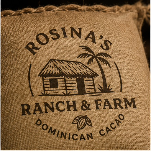 Rosina's Ranch Farm brand mark on burlap